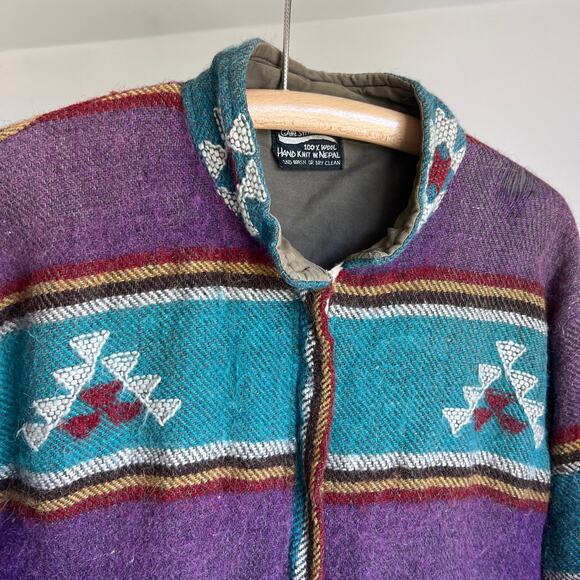 Vintage striped wool pullover hippie baja pullover sweater shacket southwestern - Picture 9 of 11